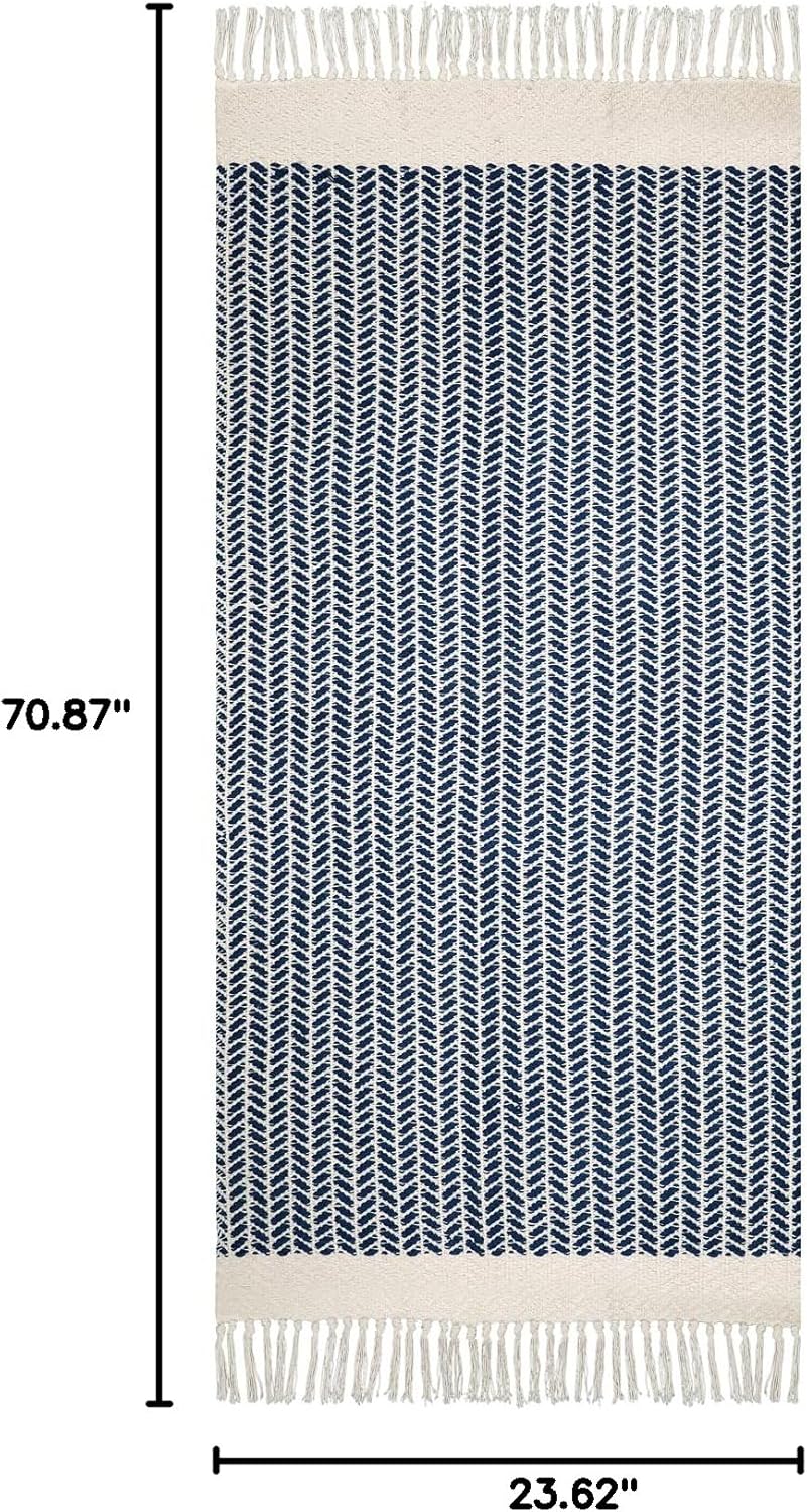 Lahome Boho Kitchen Runner, 2x6 Laundry Room Rug Lightweight Runners for Hallways Washable Runner Rug with Tassels, Farmhouse Cotton Blue Throw Rugs Non Shedding Carpet for Entryway Bathroom