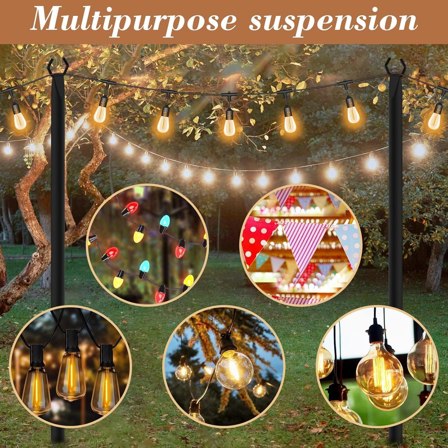 10 Pack String Light Poles,Metal Poles for Hanging Outdoor Light Strings,7 Pack 10 FT Light Poles Stand for Outside Garden,Patio,Wedding,Backyard,Deck,Party