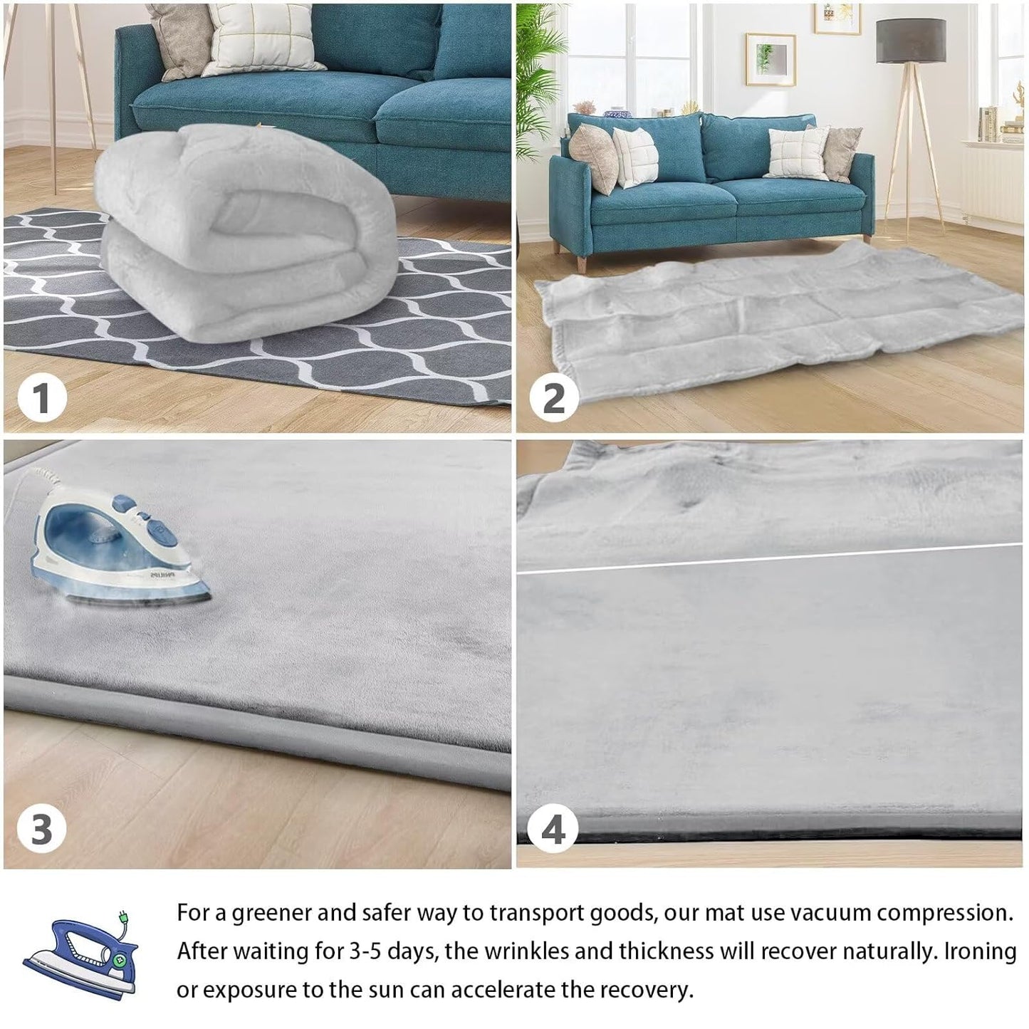 Baby Play Mat for Floor Tummy Time Nursery Rug Muscle Mat Area Playroom Rug Tatami 4'11x3'28" Memory Foam 1.3" Thick Crawling For Babies,Toddlers, Infants, Kids(Light Gray)