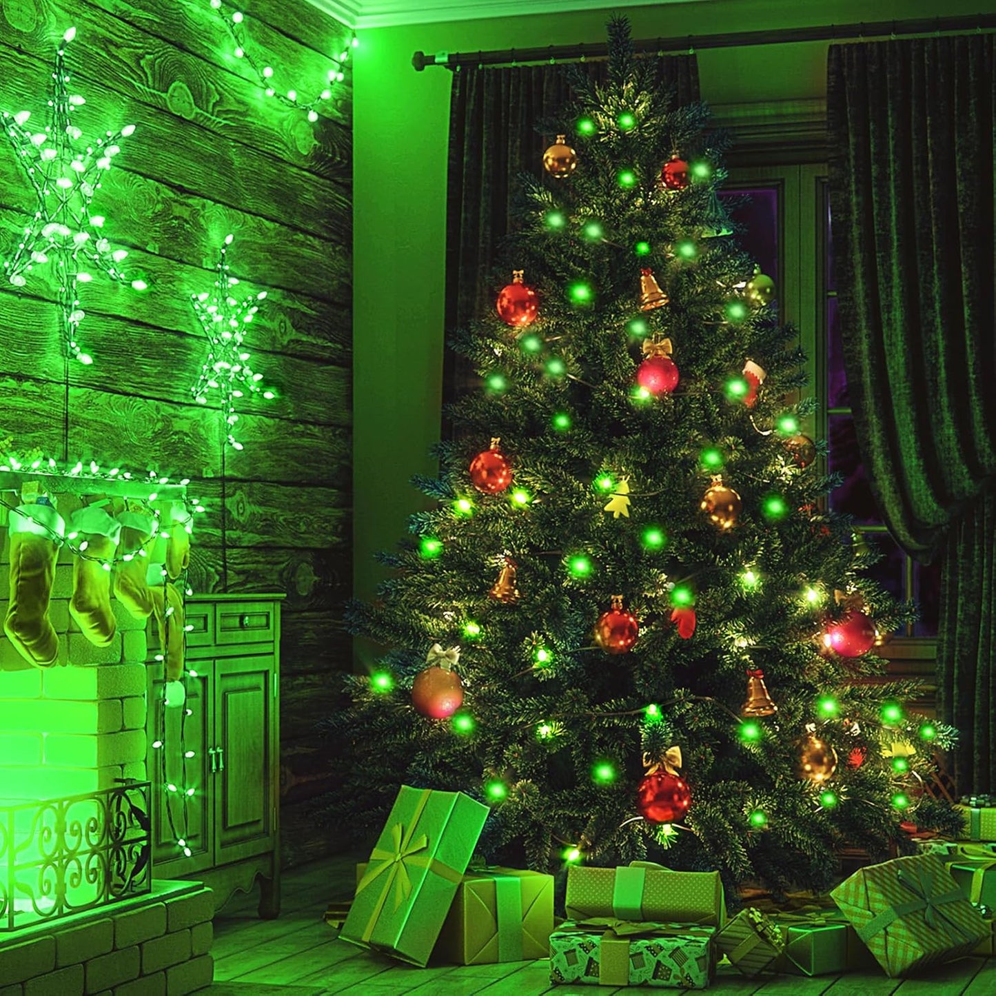 Kwaiffeo Green String Lights: 500LED 164FT 8 Modes Green Lights for Christmas Halloween Alien Decorations Outdoor Indoor