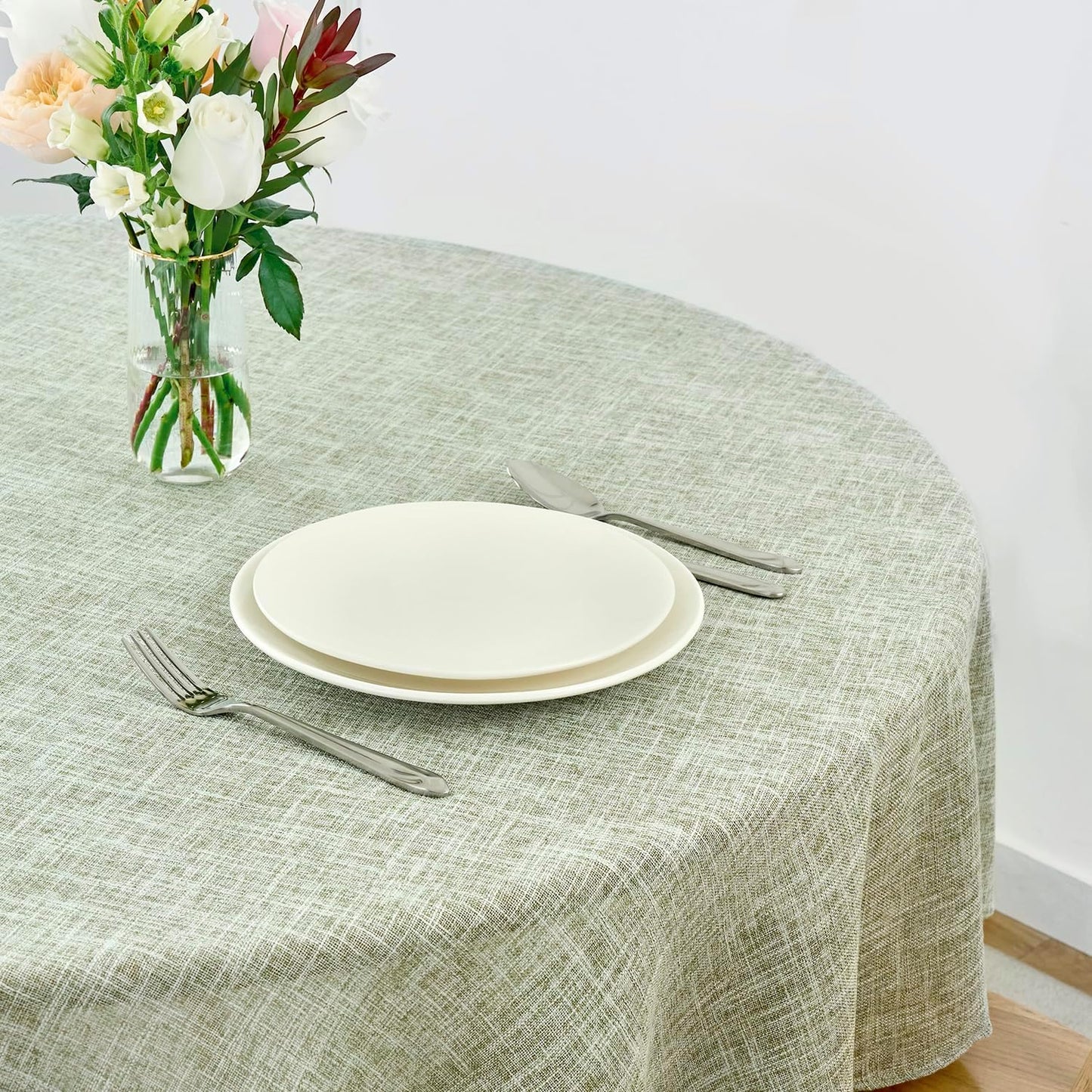 maxmill Flaxy Faux Linen Tablecloth with 2-Tone Slubby Texture Wrinkle Resistant Anti-Shrink Soft Table Cloth for Kitchen Dining Restaurant Tabletop for Event Holiday Dinner Round 70 Inch Sage