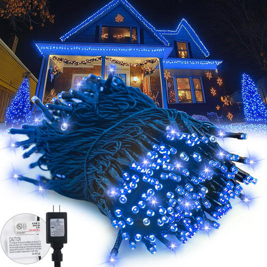 Kwaiffeo Blue Christmas Lights, 100FT 300LED String Light Outdoor Indoor, 8 Modes Connectable Blue Lights for Christmas Halloween Decorations Outside, Fairy Light for Party Yard Tree Decor