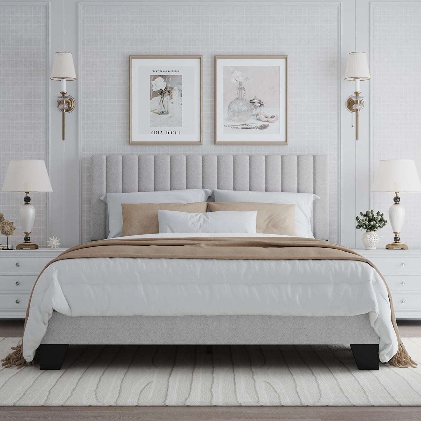 Queen Size Bed Frame with Adjustable Tufted Headboard – Linen Upholstered Platform Bed, Sturdy Frame & Slats, No Box Spring Needed, Noise-Free, Easy Assembly (Gray, Queen)