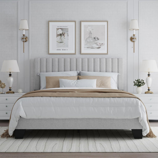Queen Size Bed Frame with Adjustable Tufted Headboard – Linen Upholstered Platform Bed, Sturdy Frame & Slats, No Box Spring Needed, Noise-Free, Easy Assembly (Gray, Queen)