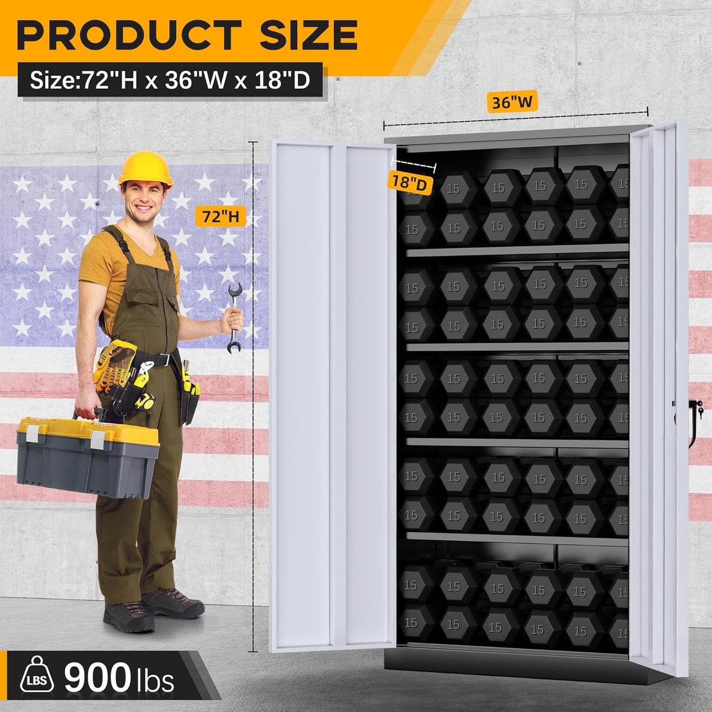 Greenvelly Metal Garage Storage Cabinet with 2 Doors and 4 Adjustable Shelves, 72”H Steel Lockable Storage Cabinet,Tall Metal Cabinet Locking File Cabinet for Office,Home, Garage, Gym, School