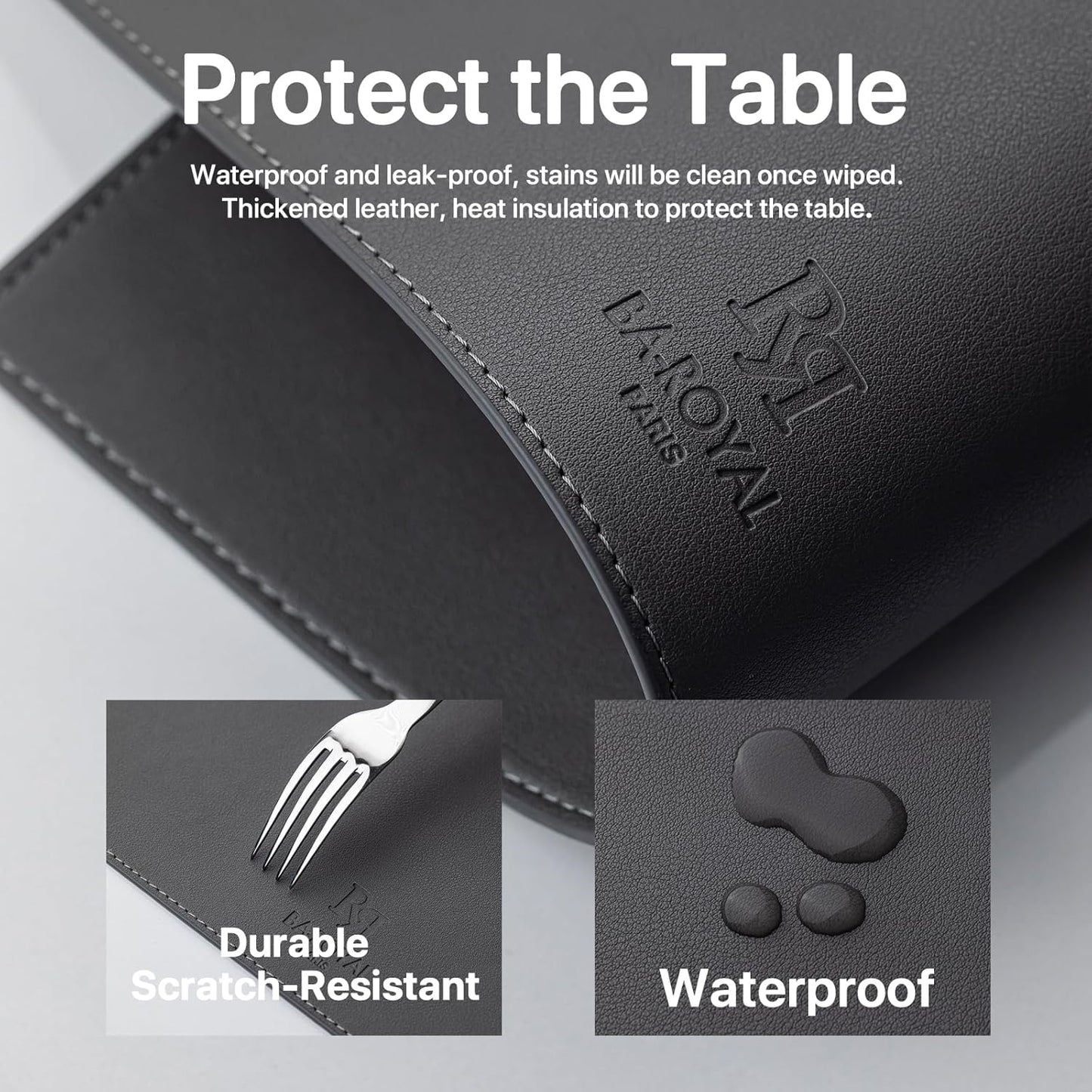 Faux Leather Placemats Set of 12 Vinyl Washable Wipeable Table Mats for Kitchen Dining Table Heat Resistant Waterproof Modern Indoor/Outdoor Placemats Non-Slip Easy Clean Place Mats -Dark Gray