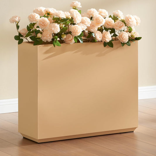 Wallowa Metallic Heavy Outdoor Planter Box, Span Planter, Long and Tall Divider Planter, 30Lx10Wx24H, Coral Peach, Seamless 30.8 Pounds