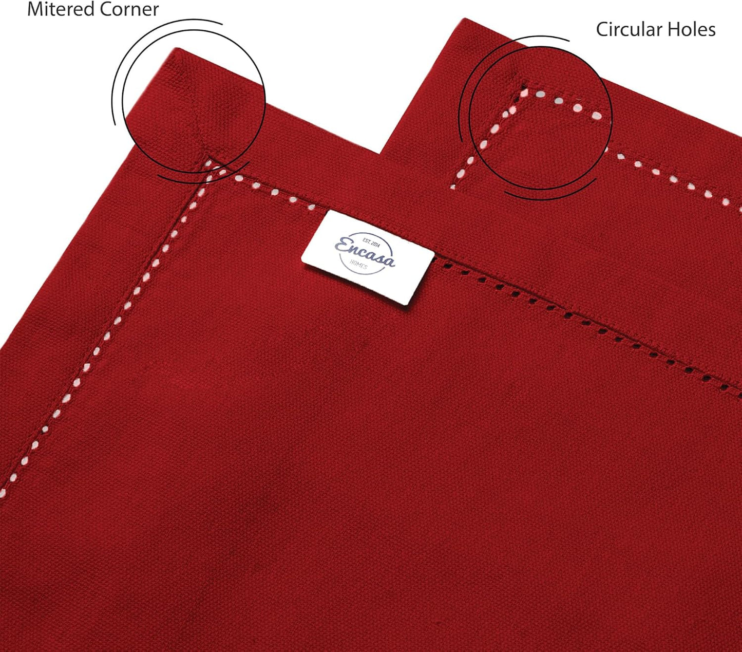 Encasa XO Dining Table Runner 13"x91" | Pure Cotton Hemstitched Design | Red - Machine Washable