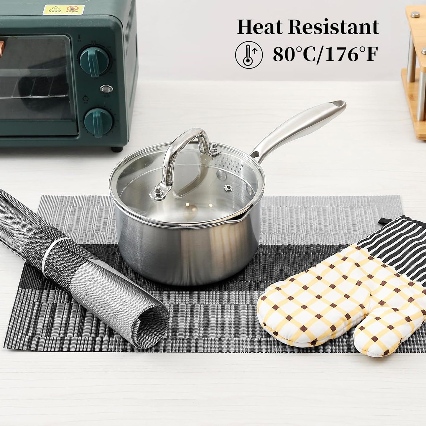 Leetaltree Grey with White Striped Placemats Set of 8 - Heat Resistant Non-Slip Place mats for Dining Table, Washable Durable PVC Vinyl Woven Table Mats（Grey Stripe, 8）