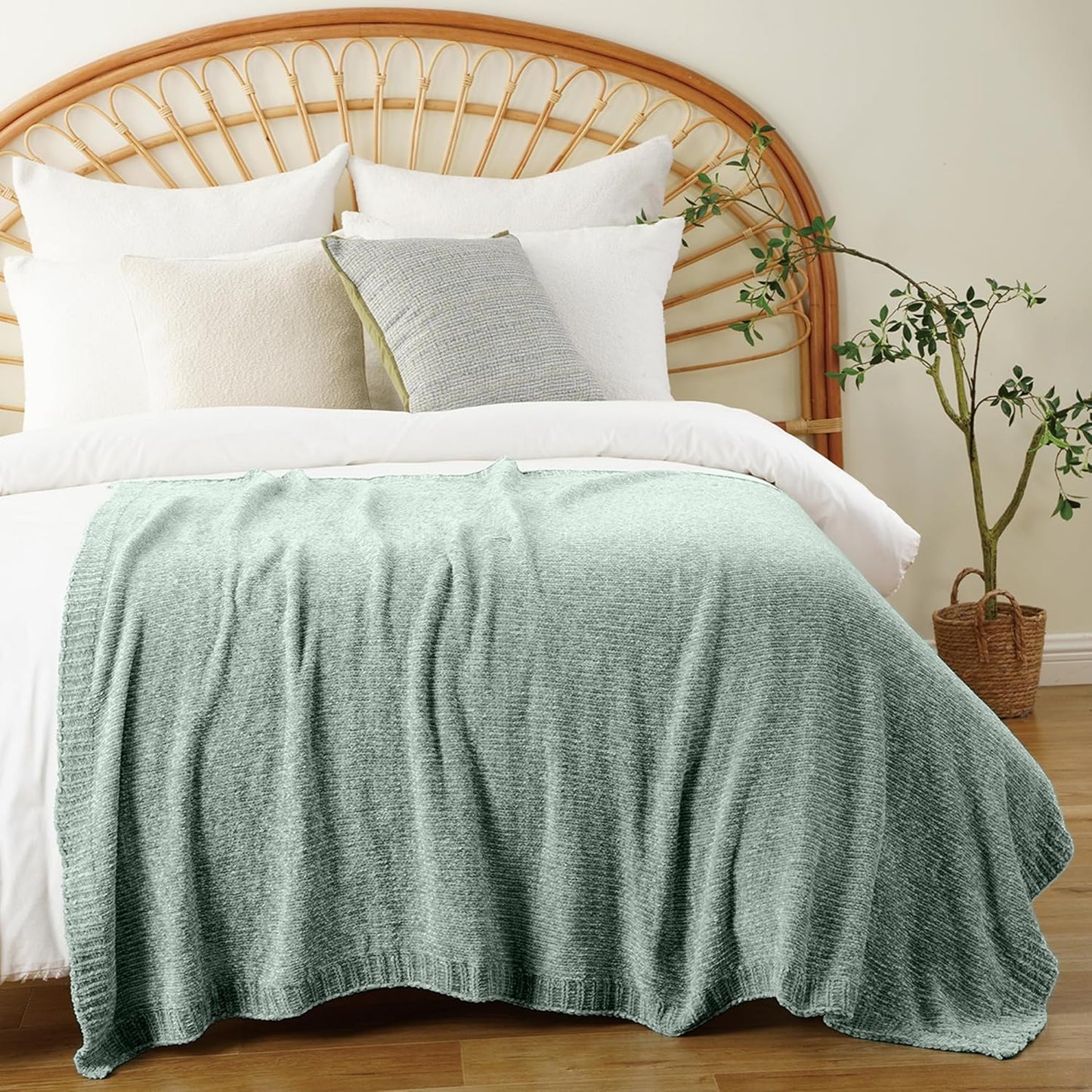 BATTILO HOME Sage Green Throw Blanket for Home Decor, Chenille Knit Throw Blanket for Couch, Sofa, Chair, Cozy Soft Blanket, 51"x67"