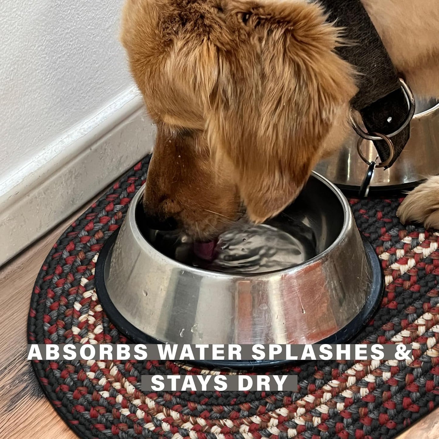 Homespice Montgomery Cat and Dog Bowl Mat 16x24 Oval - Machine Washable and Stain Resistant Dog Food Mats