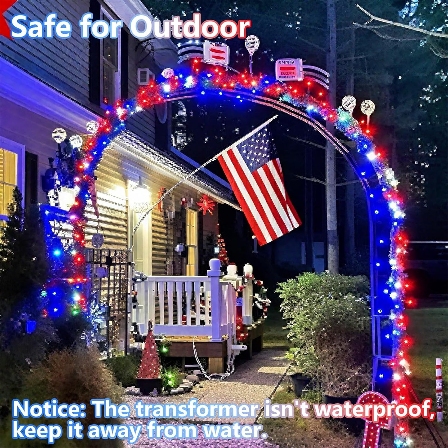 YEGUO 165ft 500 LED Red White and Blue Lights, 4th of July Decorations String Lights Plug in Indoor Outdoor, 8 Modes Clear Wire Patriotic Light for Independence Day Holiday Memorial Day Party Decor