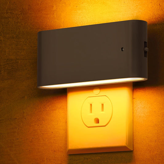 L LOHAS LED Night Light, 2 Pack Dimmable Modern LED Night Lights Plug into Wall,Dusk to Dawn Sensor Night Lights for Kid, 0-100LM 2000K Amber Nightlight for Hallway Bedroom Stairway