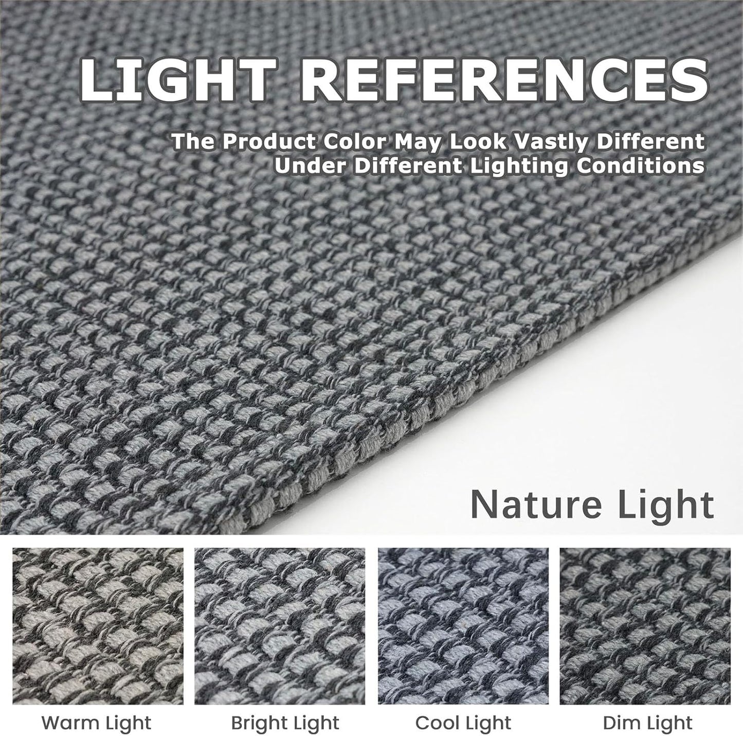 KOZYFLY Washable Area Rug 5x7 ft Rubber Backed Non Slip Rugs for Living Room Braided Cotton Bedroom Rug Woven Office Rugs Indoor Floor Carpets for Dining Bedroom Living Room, Grey/Dark Grey