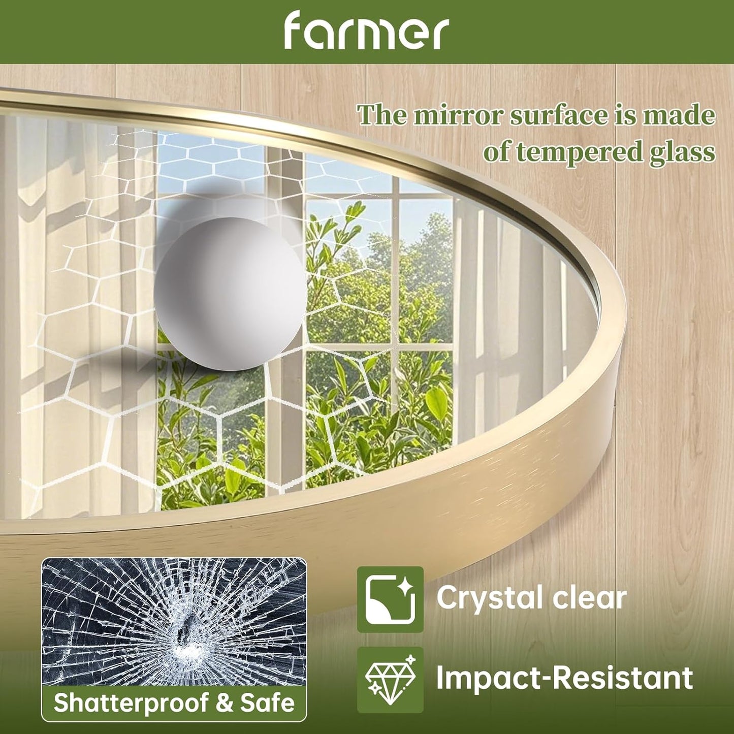 FARMER Oval Mirror Gold, 17"x30" Oval Bathroom Mirror, Metal Frame Wall Mirror, Gold Mirror, Wall Mounted Bathroom Vanity Mirror for Bedroom, Living Room, Entryway, Vertical or Horizontal