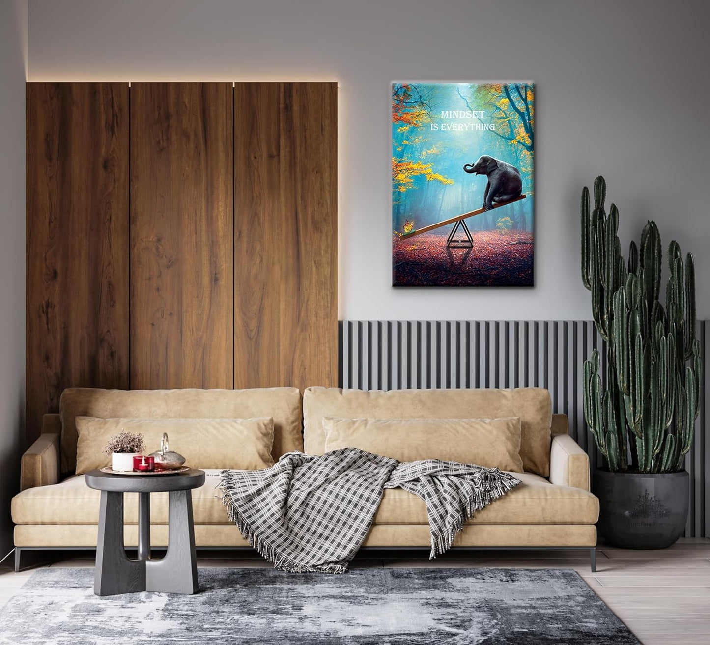 Elephant Wall Art Mindset Motivation Office Wall Canvas Animals Poster Framed Artwork for Office Living room Ready to Hang (20x30 inch)