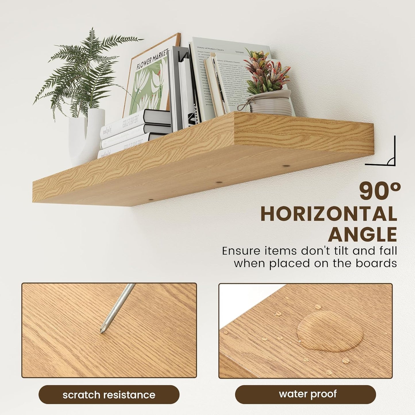 Deep Floating Shelves for Wall - 48 Inch Wide x 12 Inch Deep Oak Floating Shelves Set of 1 - Rustic Wide Wood Shelves for Living Room, Bathroom, Laundry Room, Bedroom, Kitchen, Home Office