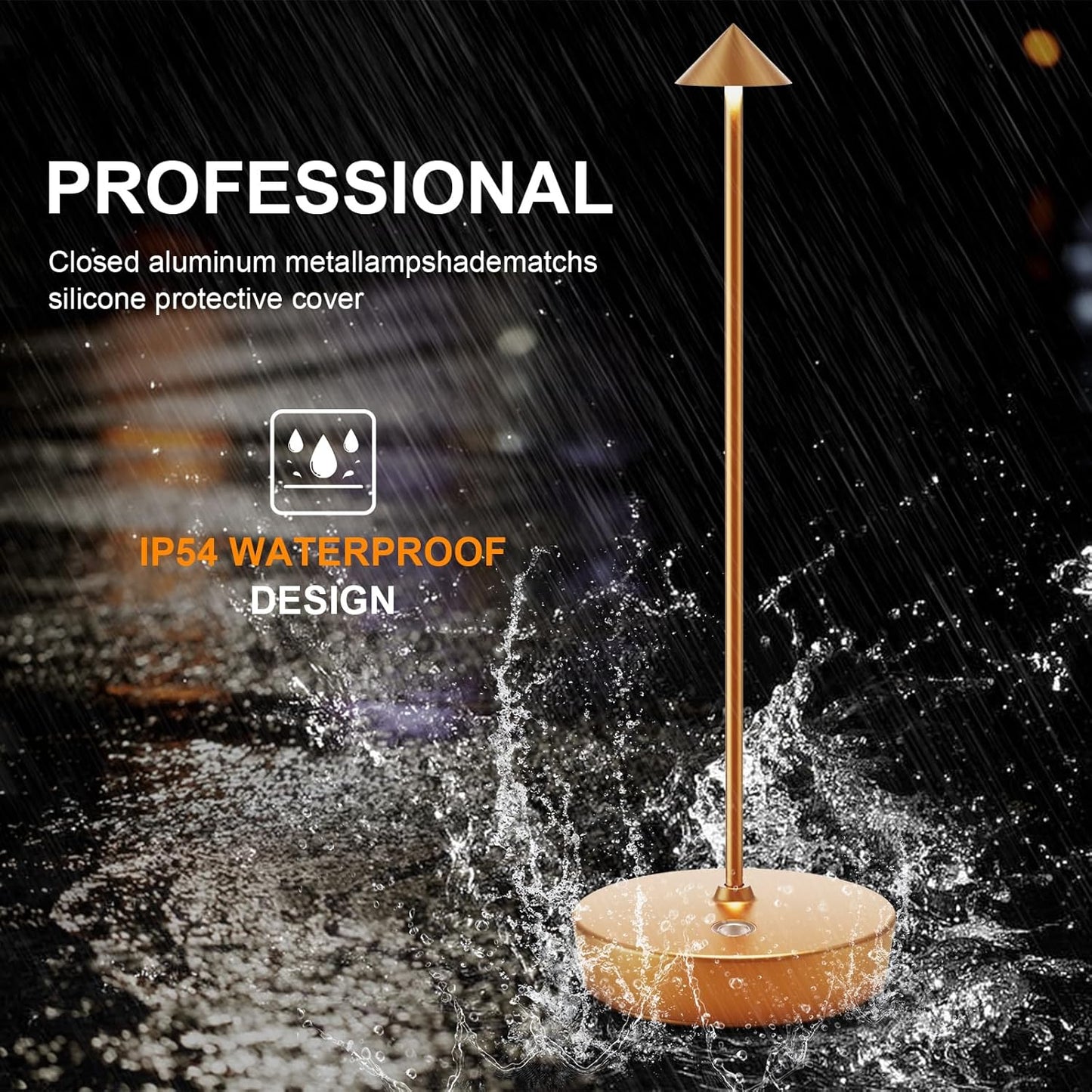 Rechargeable Cordless Table Lamp, Portable Powered LED Battery 6000mAh Metal USB Desk Lamp, 3 Levels Brightness Light for Restaurants Outdoor (Gold)