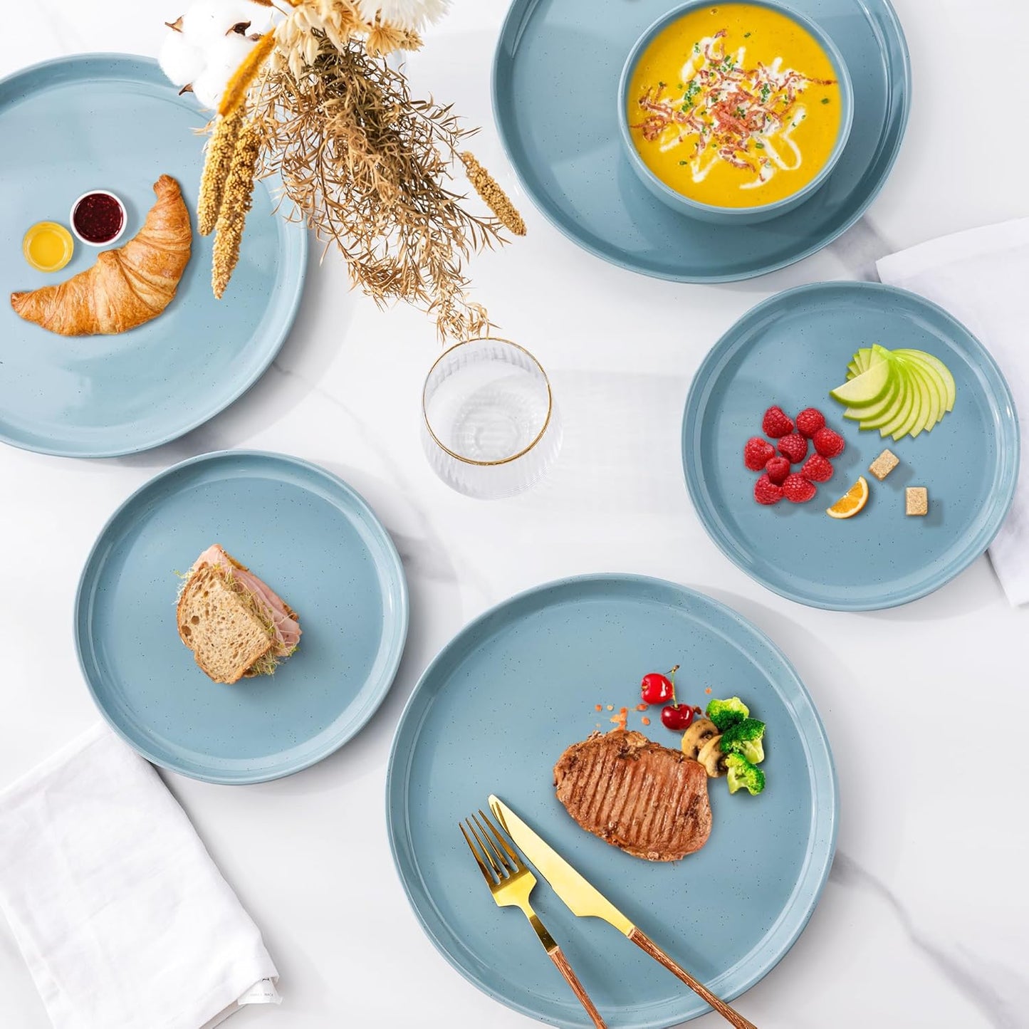 GBHOME Ceramic Dinnerware Set for 4, 12pcs Stoneware Plates and Bowls Sets, Handmade Chip and Scratch Resistant Dishes Set, Dishwasher & Microwave Safe