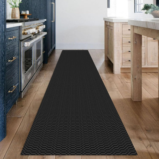 KOZYFLY Washable Runner Rug 2x12 ft Hallway Kitchen Runner Rugs with Rubber Backing Entryway Runner Indoor, Extra Long Carpet Runners for Hall Kitchen Entryway, Black/Grey