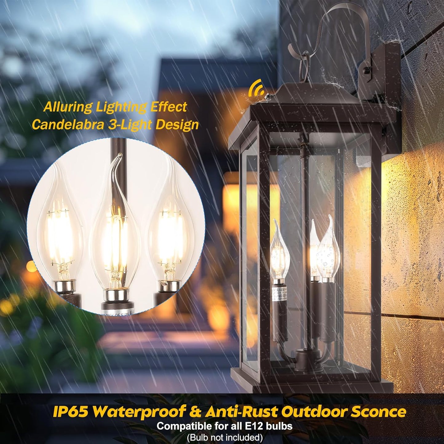 1-Pack 23” Dusk to Dawn Outdoor Light Fixture Oil Rubbed Bronze 3-Light, Extra Large Exterior Lighting Photocell Sensor Outside Wall Lantern for House Brown Porch Garage Light, E12