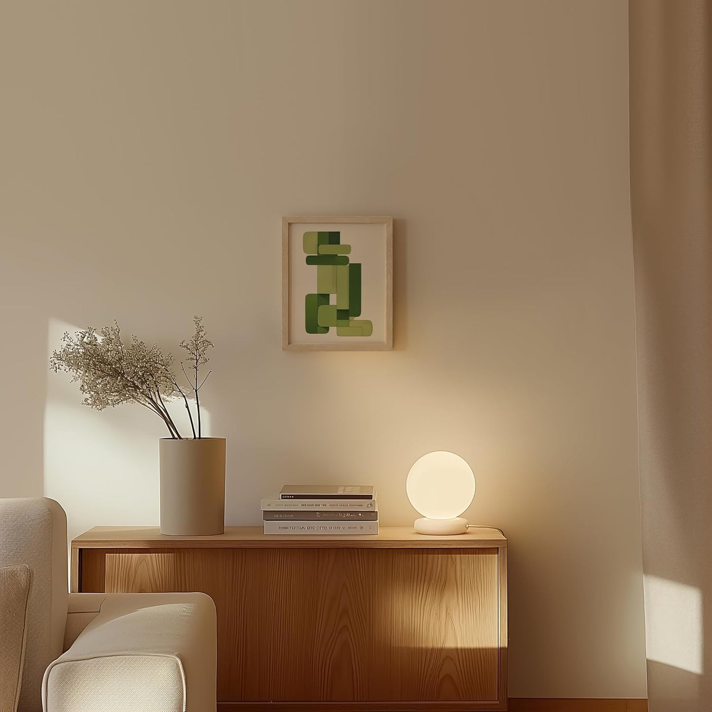 HAUS AND HUES Modern Abstract Wall Art - Blue and Green Living Room Art, Modern Artwork for Walls, Minimalist Picture for Living Room(Green Geometric, Beige Frame, 8x10)