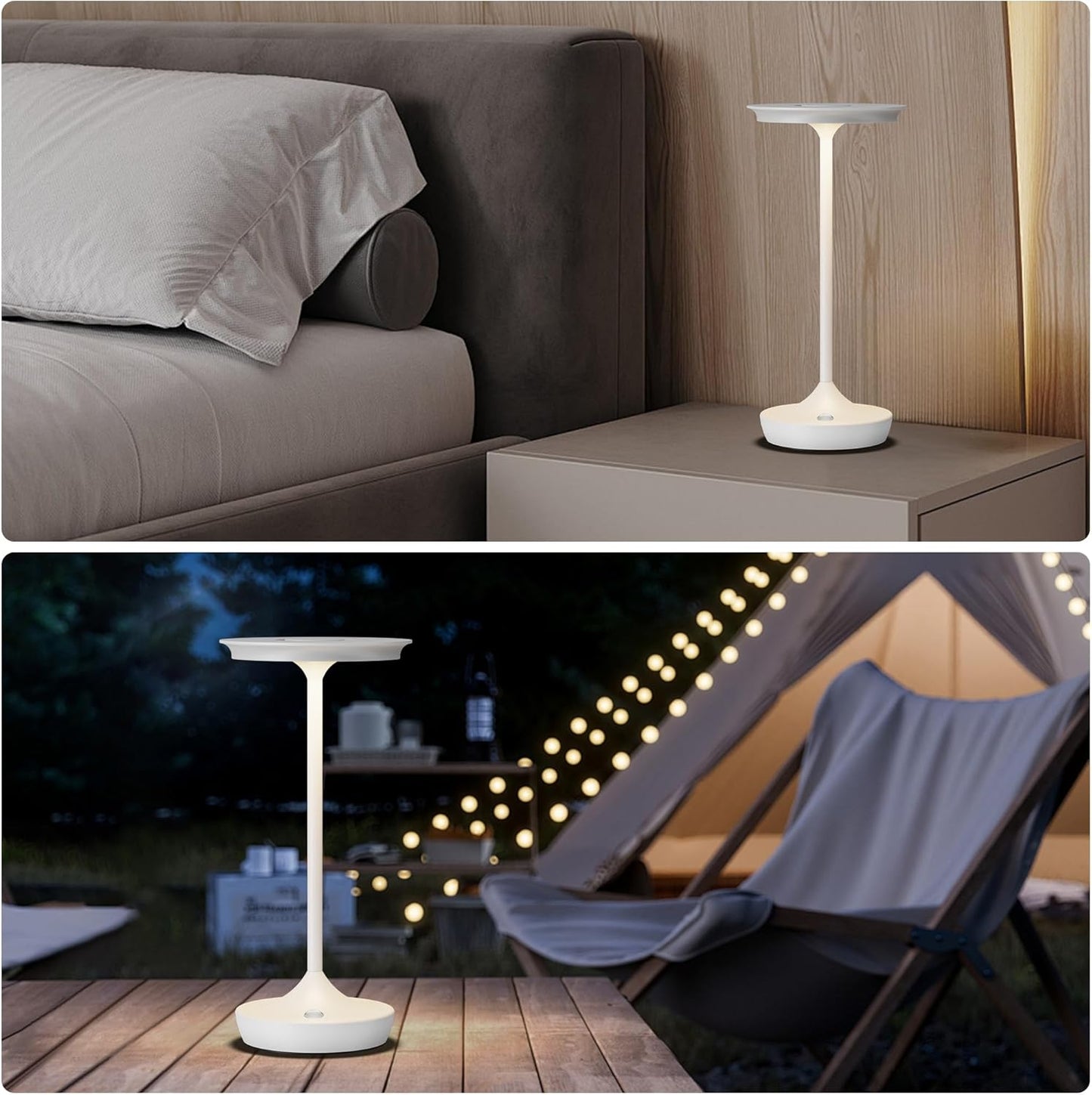 YHT Cordless Rechargeable Table Lamps, Portable 6000mAh Battery Desk Lamp Waterproof 3 Color Stepless Dimming LED Table Light with Memory Function for Outdoor/Dinning/Patio/Restaurant (White 2Pack)