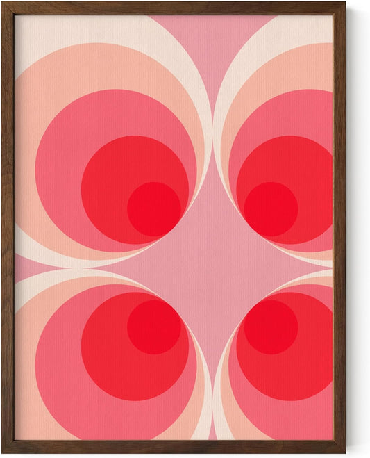 HAUS AND HUES Colorful Abstract Wall Art - Minimalist Retro Picture for Living Room Decor, Red and Pink Modern Wall Art Painting (Pink Mod, Walnut Frame, 12x16)