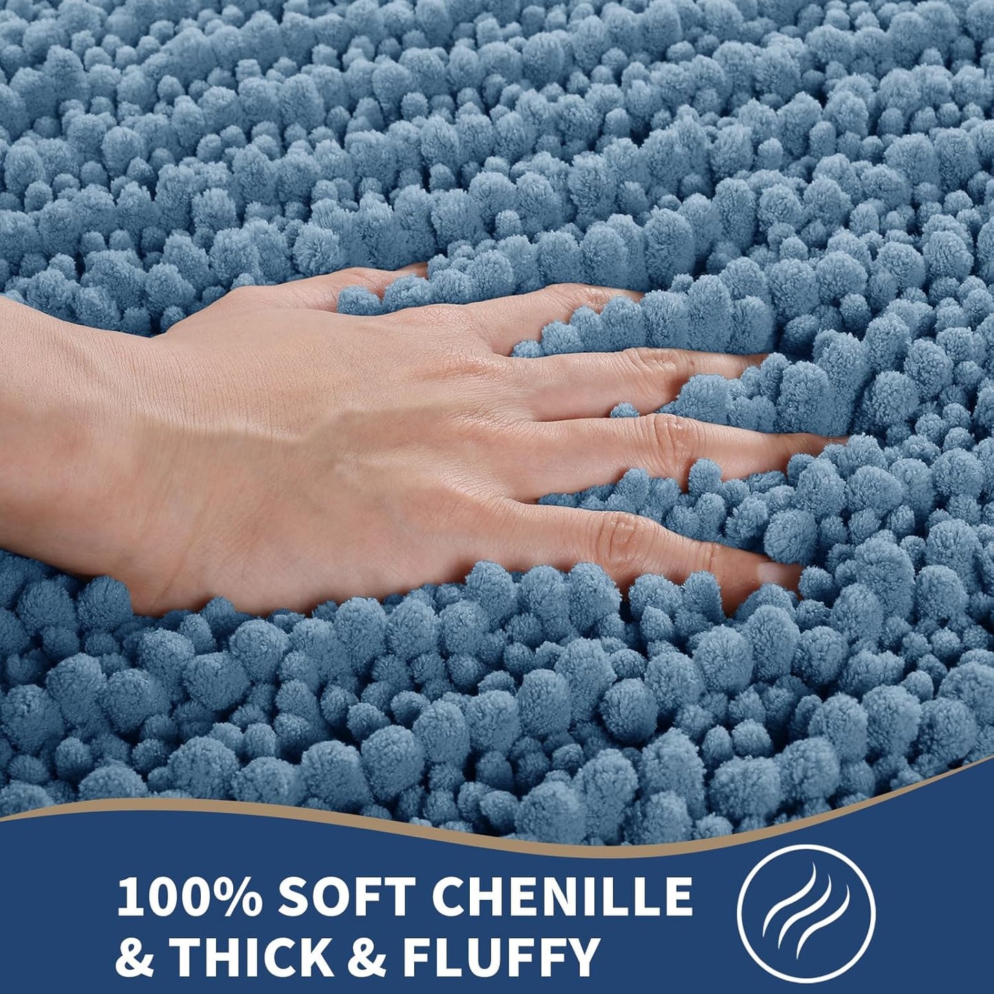 Yimobra Bathroom Rugs Sets 2 Piece - Quick Dry Extra Thick Luxury Chenille Bath Mat, Non Slip Super Absorbent for Tub Shower Sink, Machine Washable Shaggy Floor Mat, 32"x20"+24"x17" Inch, Denim Blue