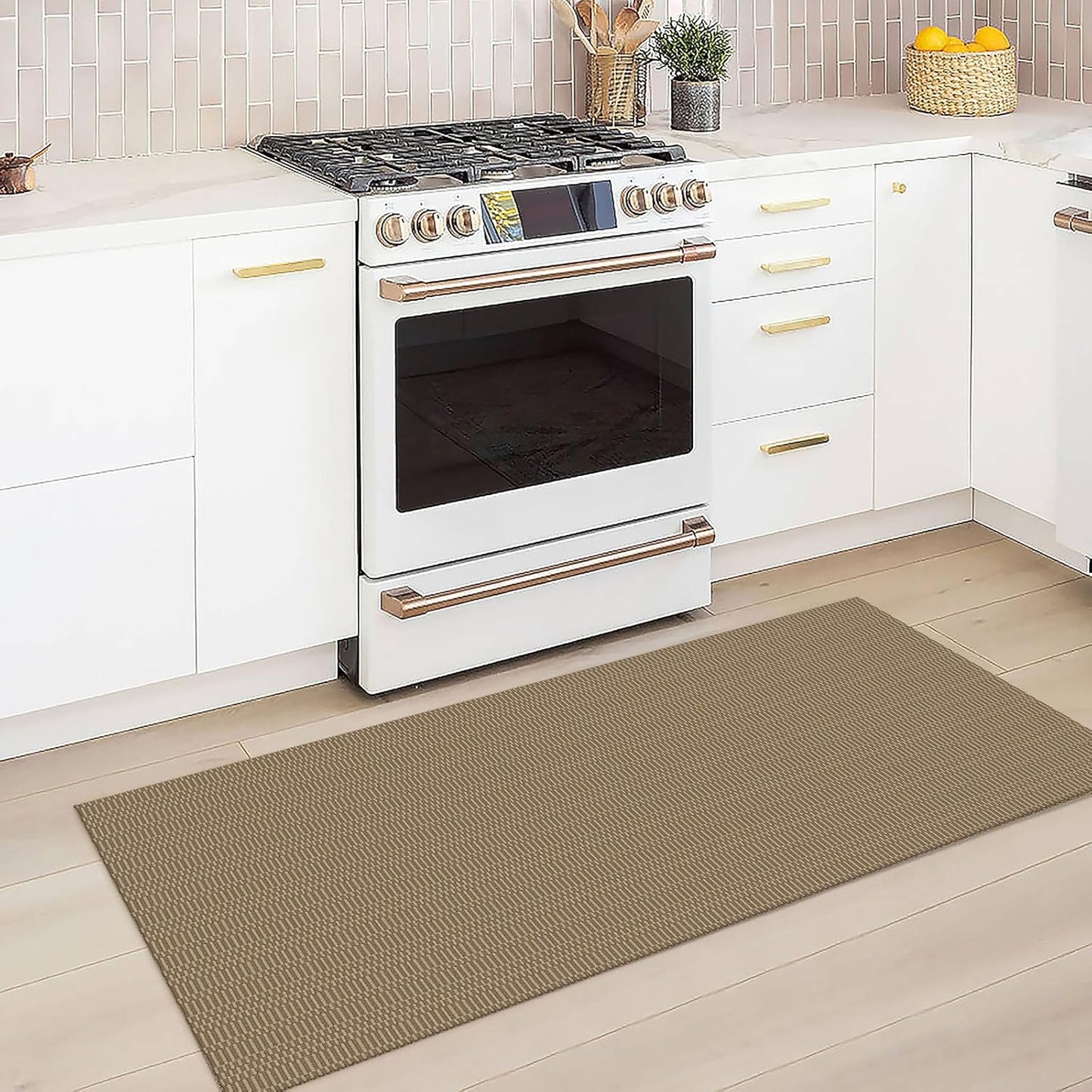 KOZYFLY Washable Runner Rug 2x5 Ft Runners for Hallways Rubber Backed Throw Rug, Braided Cotton Entryway Runner Indoor, Carpet Runners for Hallway Kitchen Entryway Bedroom, Beige/Khaki