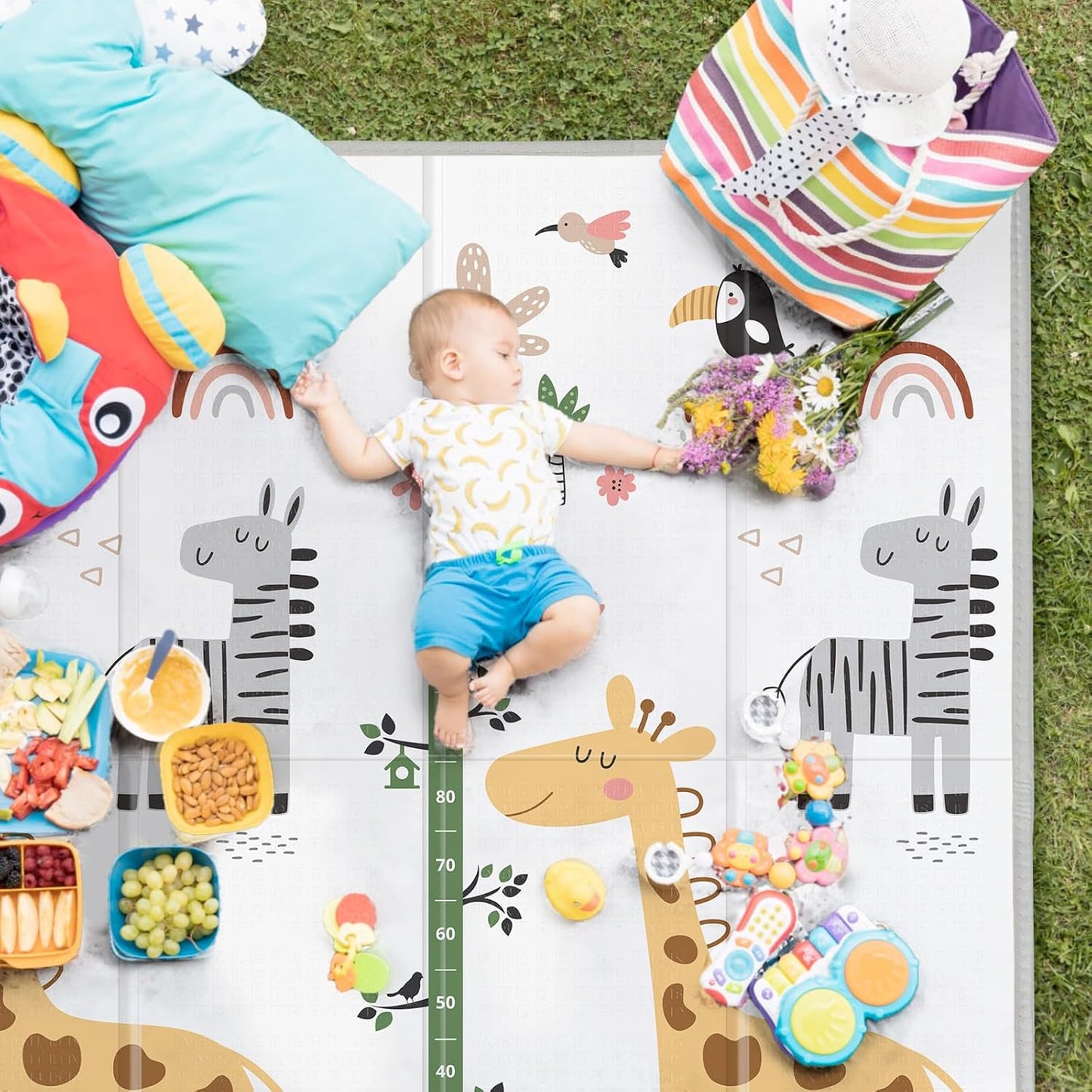 Baby Play Mat - 79" x 71" Extra Large, Foldable, Waterproof, Reversible for Indoor & Outdoor