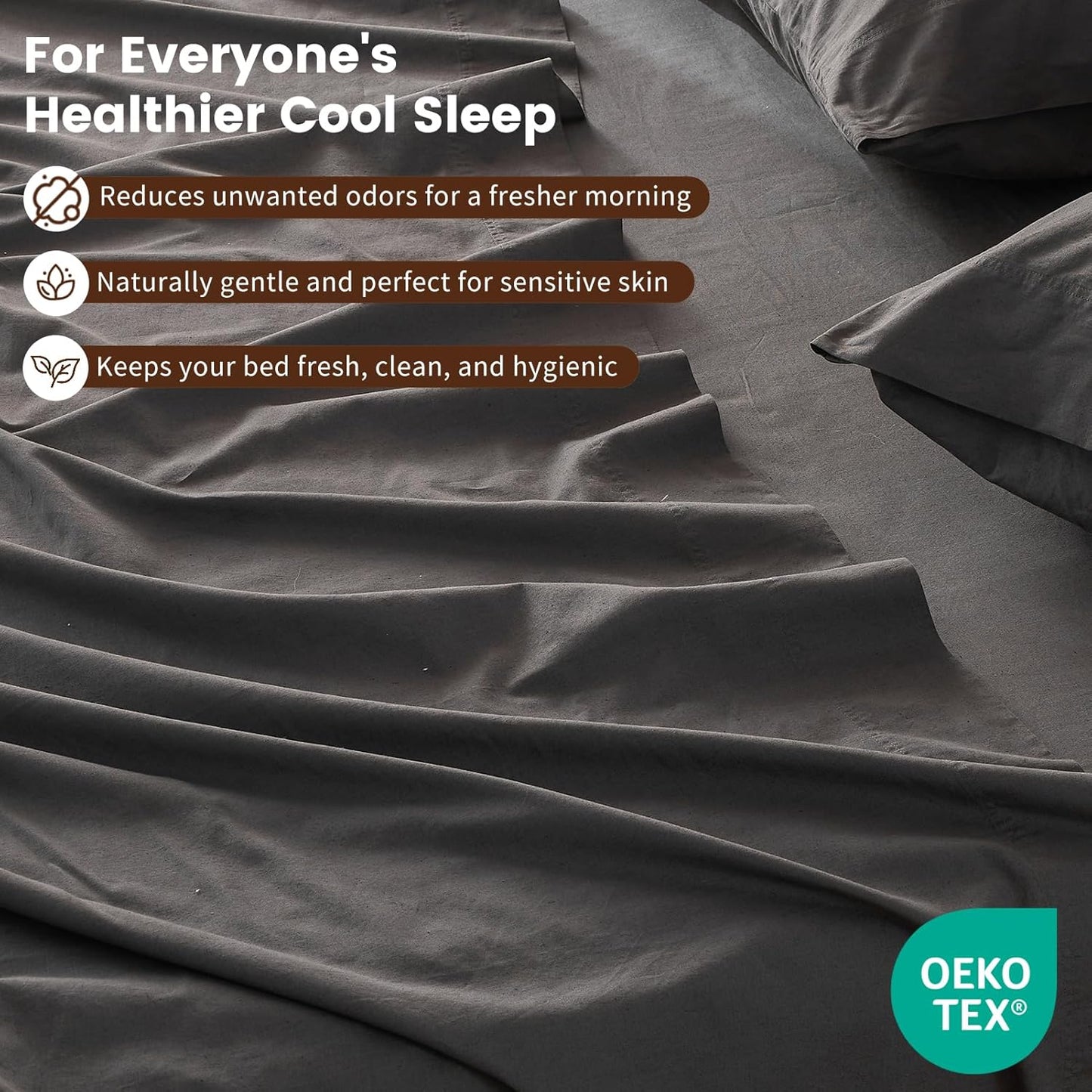 100% Linen Sheet Set King Size Extra Deep Pocket Fits 18-24 Inch Mattress, Breathable & Soft, Smooth 6-Piece Set for Thick Mattresses Hotel Luxury Bedding（King, Dark Grey）
