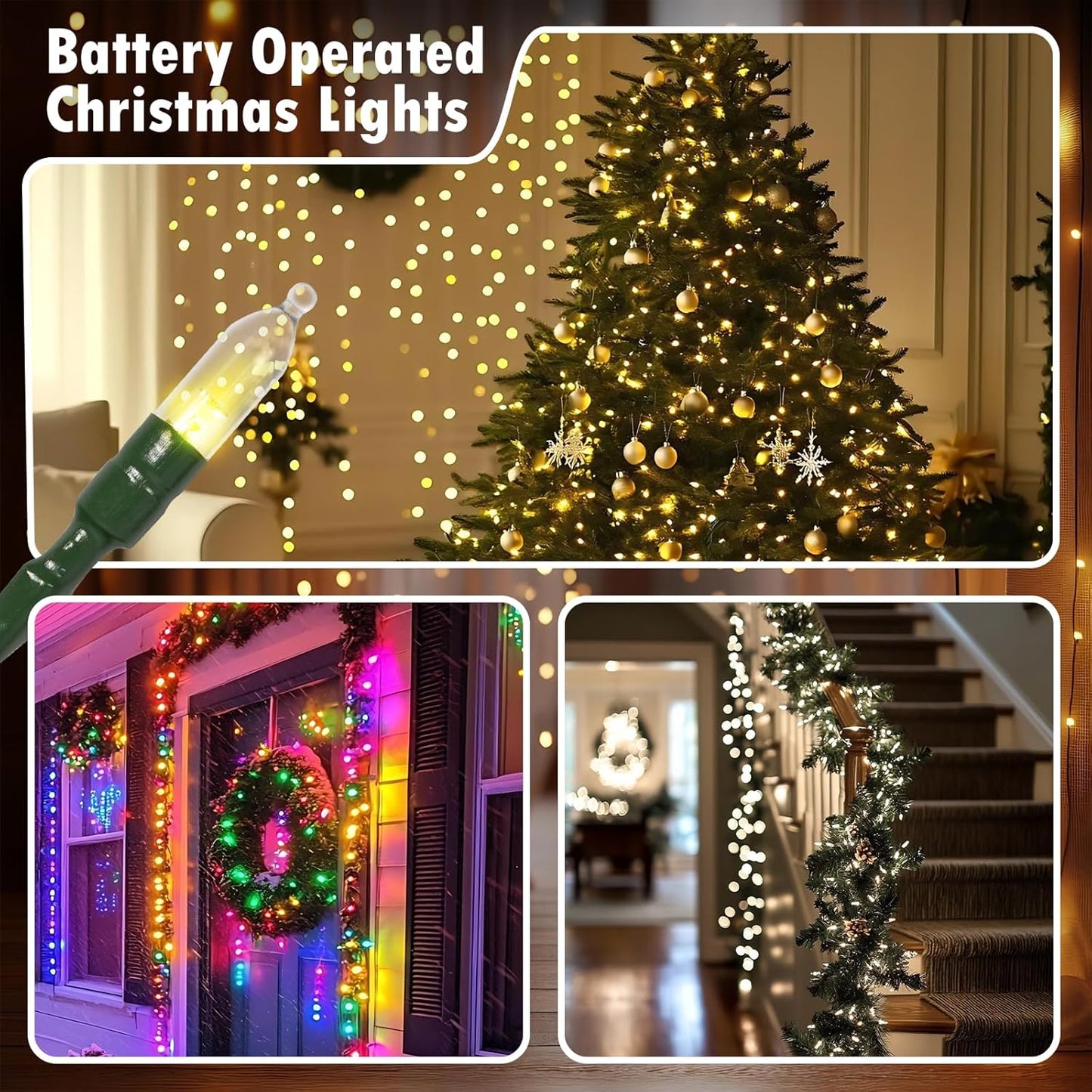 Battery Operated Christmas Lights, 2 Pack 18 FT 50 LED Each Clear Mini String Lights, 8 Modes with Timer Waterproof Tree Lights for Xmas Indoor Outdoor Holiday Home Decor, Warm White