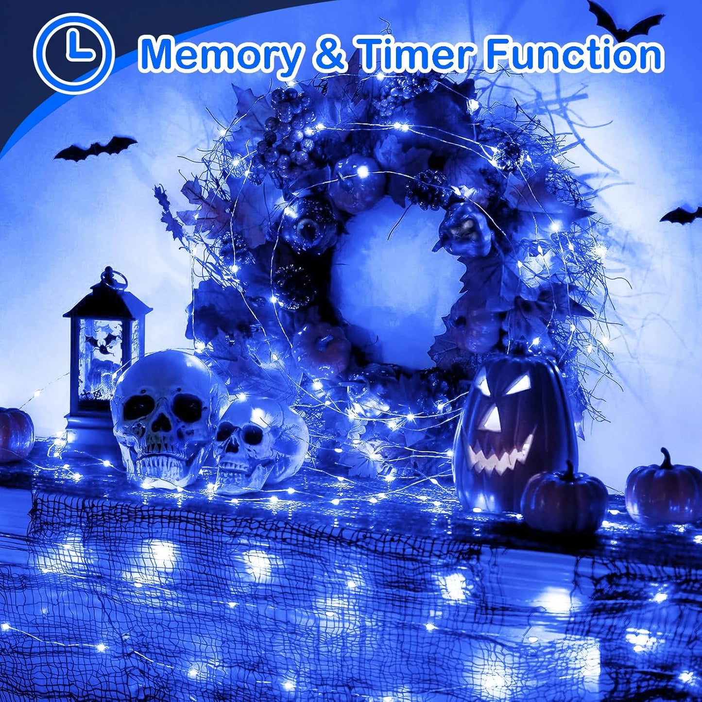 Decute 500LED 164FT Fairy String Lights Halloween Lights Silver Wire with Remote, Firefly Starry Light for DIY Christmas Tree Costume Wedding Party Table Centerpiece Decor Blue