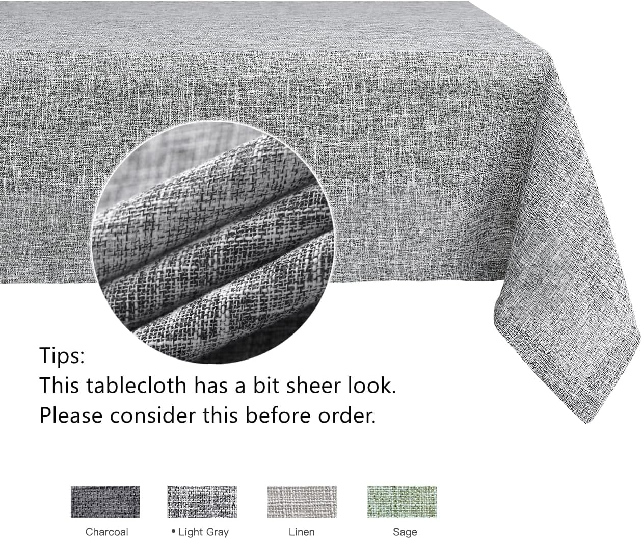 maxmill Flaxy Faux Linen Tablecloth with 2-Tone Slubby Yarn Texture Wrinkle Resistant Anti-Shrink Soft Table Cloth for Kitchen Dining Restaurant Tabletop Rectangle 60 x 120 Inch Light Gray