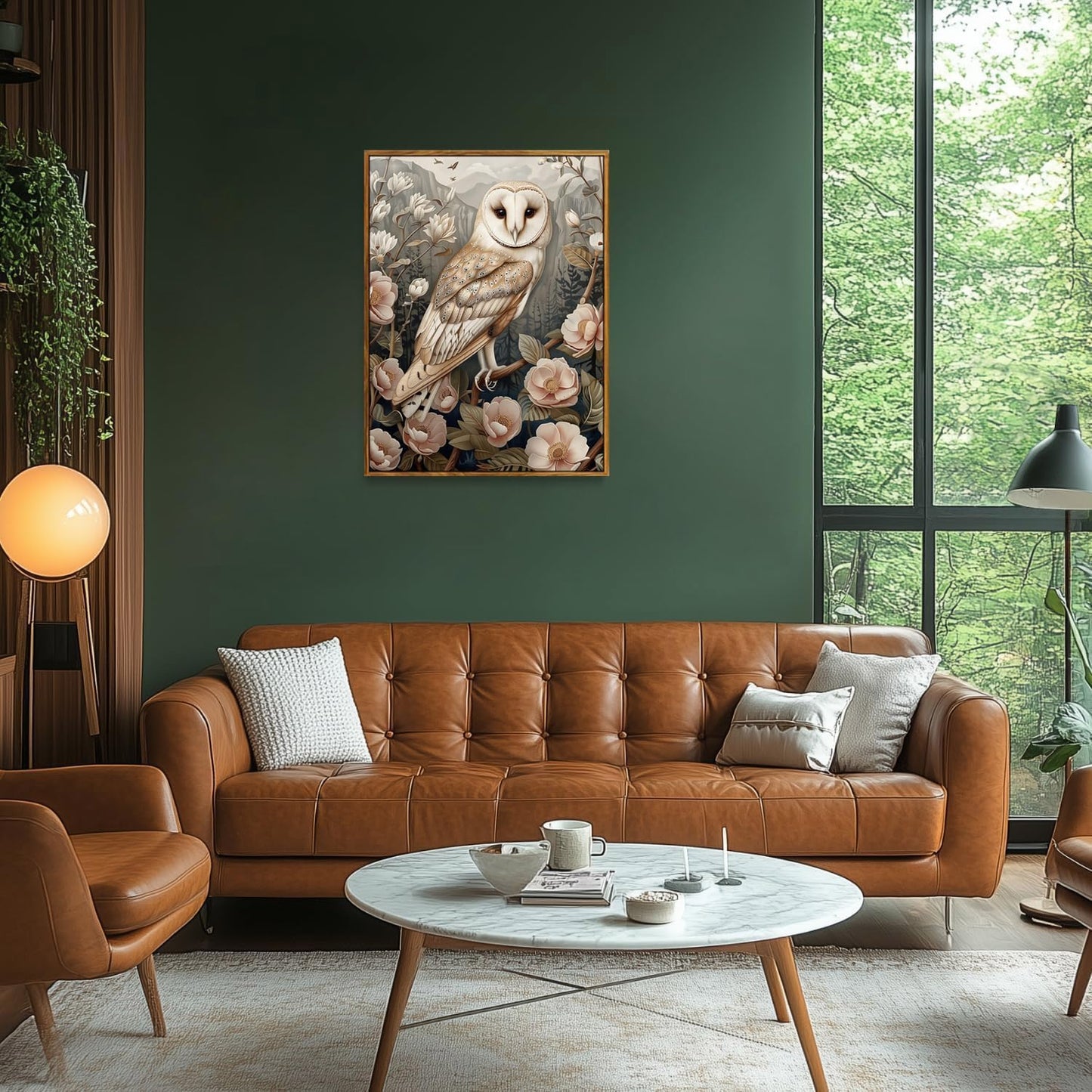 Djmwtb Framed Vintage Wall Art, Owl Wall Art,Flower Pictures Wall Decor,Nature Botanical Paintings Canvas Artwork Prints for Bedroom, Living Room 16x24in