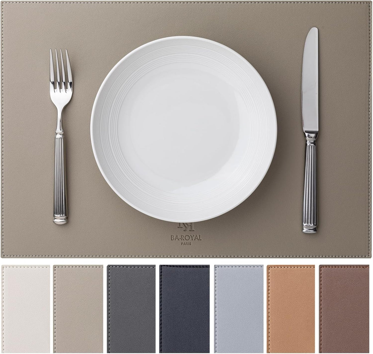 Faux Leather Placemats Set of 12 Vinyl Washable Wipeable Table Mats for Kitchen Dining Table Heat Resistant Waterproof Indoor/Outdoor Placemats Non-Slip Easy Clean Place Mats-Almond Birch