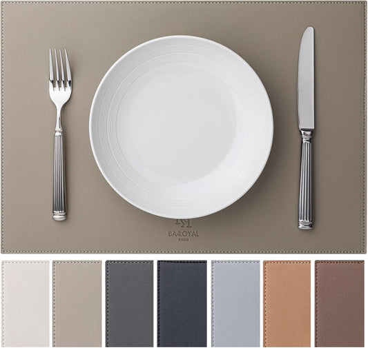 Faux Leather Placemats Set of 12 Vinyl Washable Wipeable Table Mats for Kitchen Dining Table Heat Resistant Waterproof Indoor/Outdoor Placemats Non-Slip Easy Clean Place Mats-Almond Birch