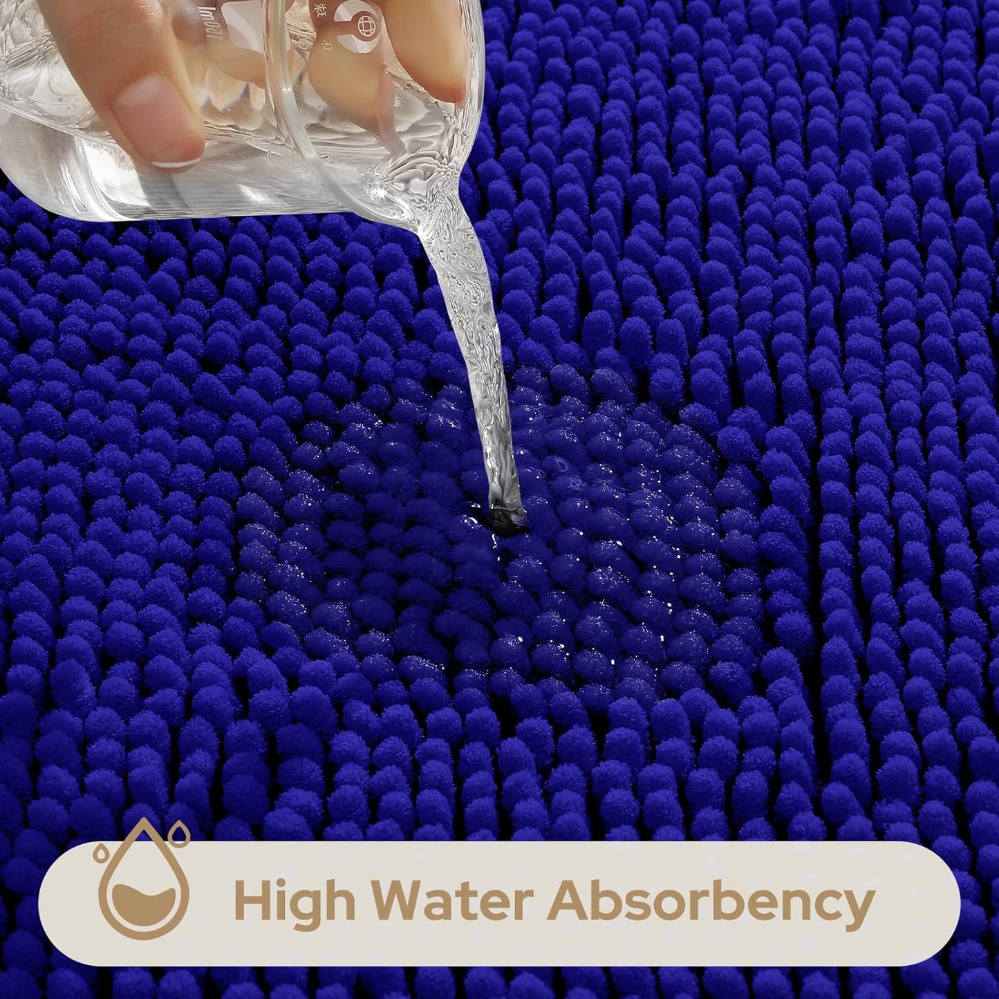 HOMEIDEAS 3 Pieces Bathroom Rugs, Ultra Soft Non Slip Absorbent Chenille Toilet Bath Mat Set (Royal Blue,17"x24"+20"x32"+U Shape 20"x24")