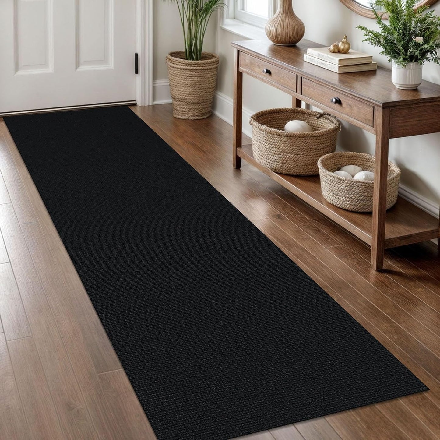 KOZYFLY Washable Runner Rug 2x8 Ft Runners for Hallways Non Slip Kitchen Runner Rugs Braided Cotton Entryway Runner Indoor, Carpet Runners for Hallway Entryway Bedroom, Black