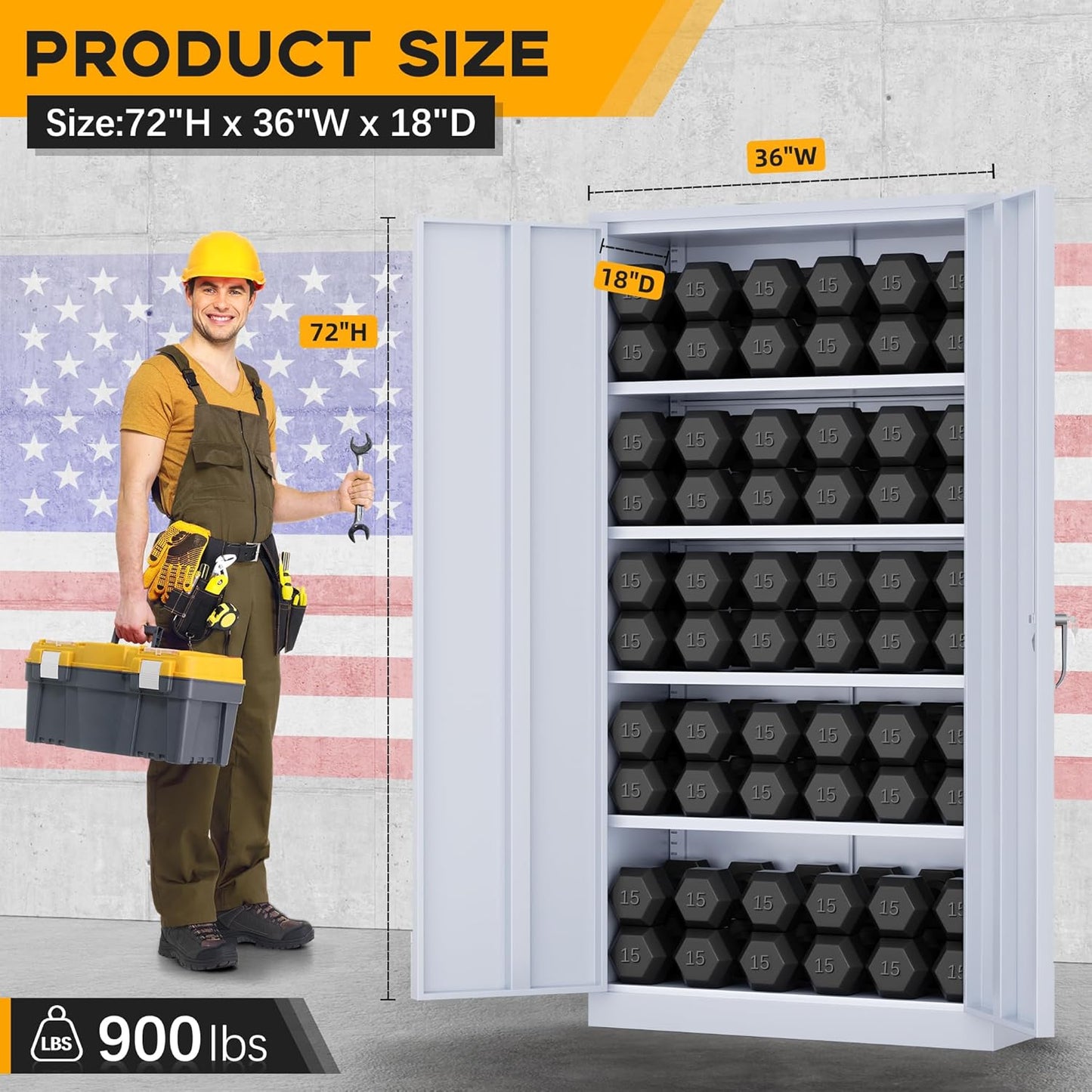 Greenvelly Metal Garage Storage Cabinet with 2 Doors and 4 Adjustable Shelves, 72”H Steel Lockable Storage Cabinet,Tall Metal Cabinet Locking File Cabinet for Office,Home, Garage, Gym, School