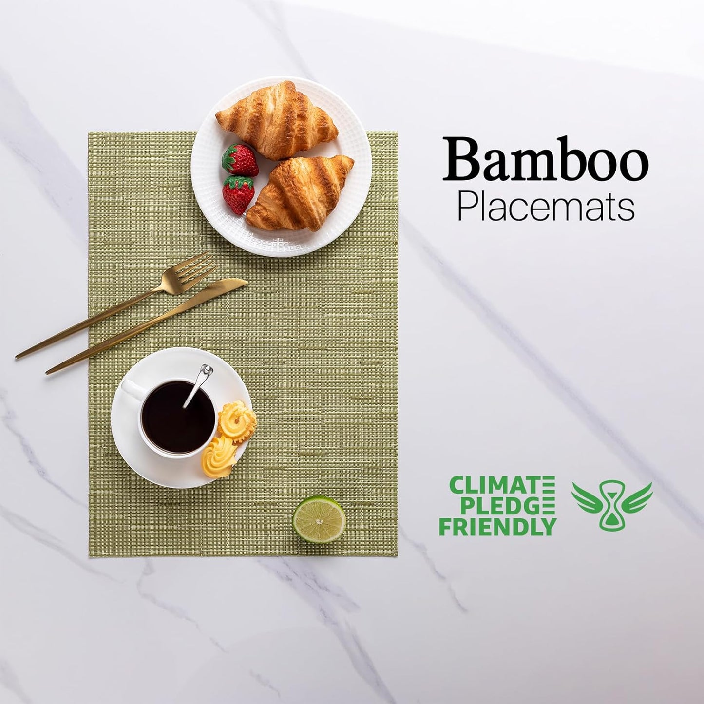 LEXMORE Placemats Set of 6 Vinyl/Plastic Woven Place Mats for Kitchen Table Indoor/Outdoor Washable Placemat Wipeable Dining Table Mats(Pea Green)