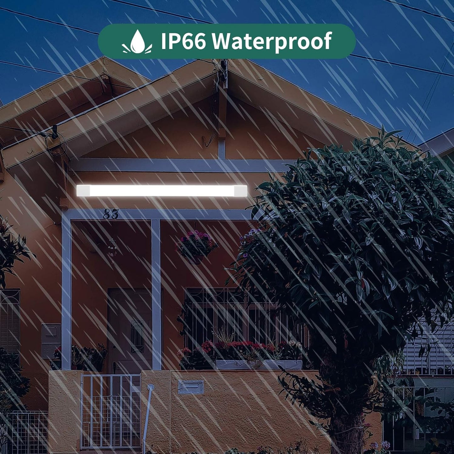 KUKUMAO 5000K Plug-in LED Tube Light Fixture, 18W Linkable Cabinet Light for Garage, Kitchen, Bathroom, Closet, Office - 2Ft, Triproof, White