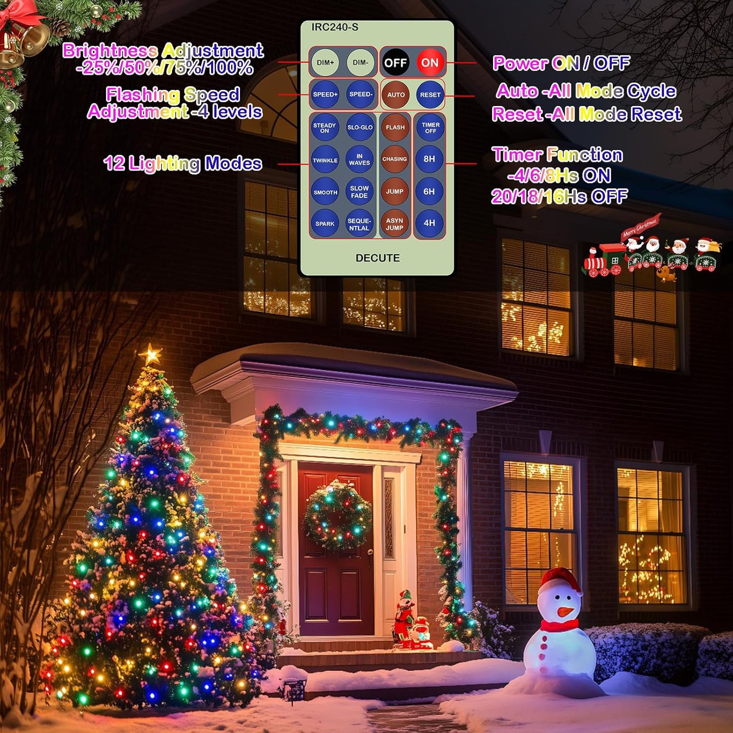 Decute 500LED 164FT Fairy String Lights Christmas Lights Green Copper Wire with Remote, Firefly Starry Light for DIY Christmas Tree Costume Wedding Party Table Centerpiece Decor Multicolor