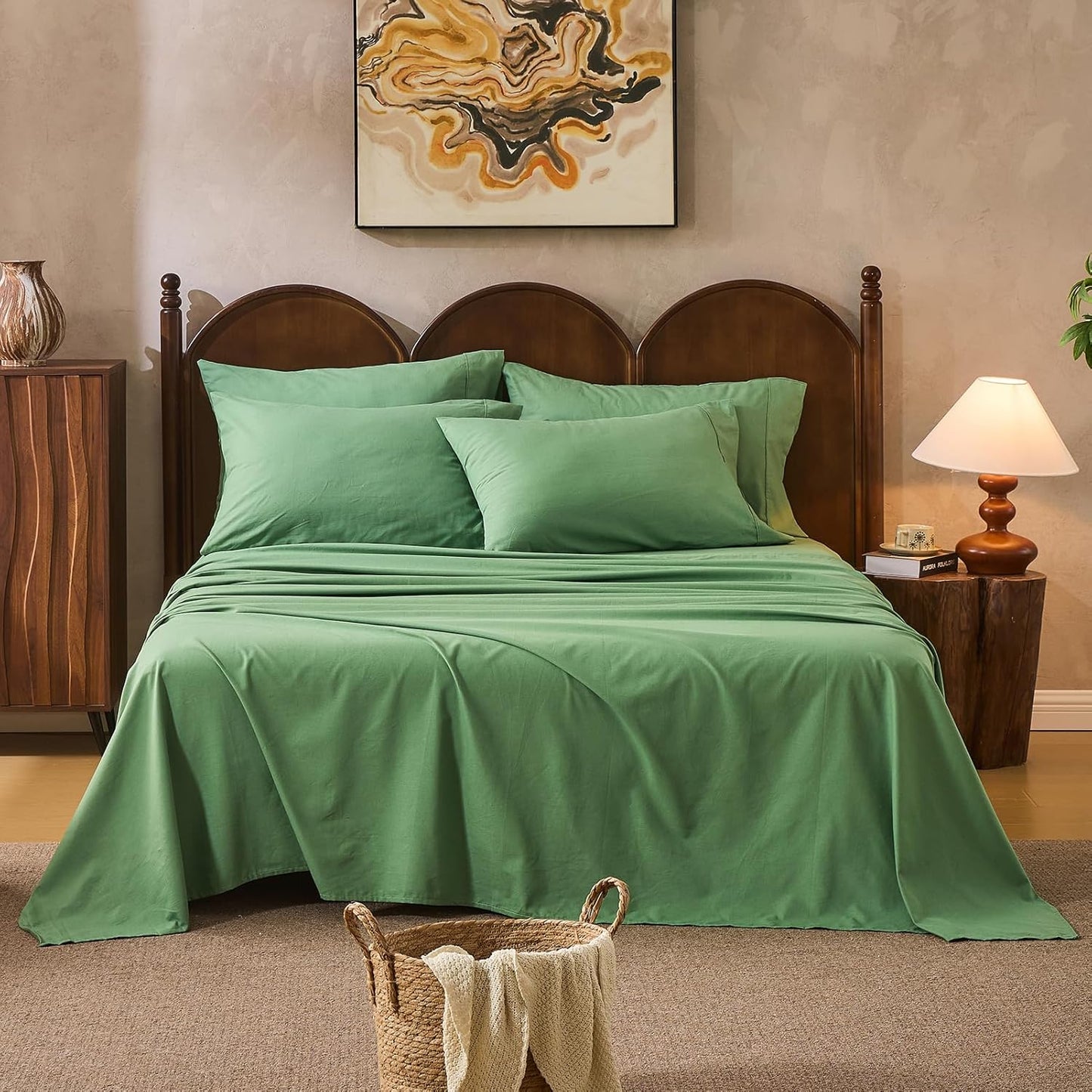 100% Linen Sheets California King Size,Breathable & Durable 4-Piece Bed Flax Sheet Set,Soft All-Season Bedding for Hot Sleepers 16" Deep Pocket Oeko-TEX Certified,（Cal King, Sage Green）