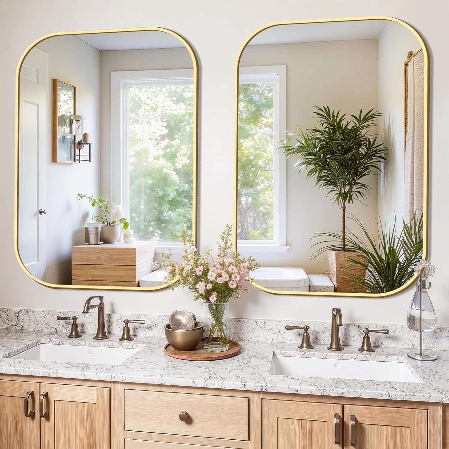 FICTOR Bathroom Vanity Mirror for Wall, 2 Pack 28" x 40" Rectangle Bathroom Mirror for Over Sink, Metal Framed, Hangs Horizontally or Vertically(Gold)