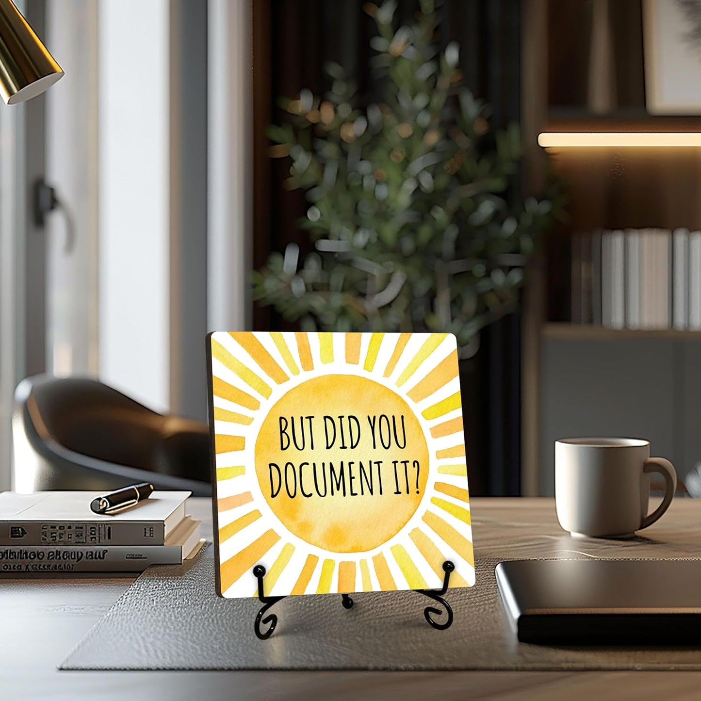 But Did You Document It Office Decor Wooden Sign Rustic Farmhouse Home Decor Inspirational Desk Decor Gifts for Women Men Coworkers Decorative Sign with Stand for Desk Accessories 5" x 5"-475