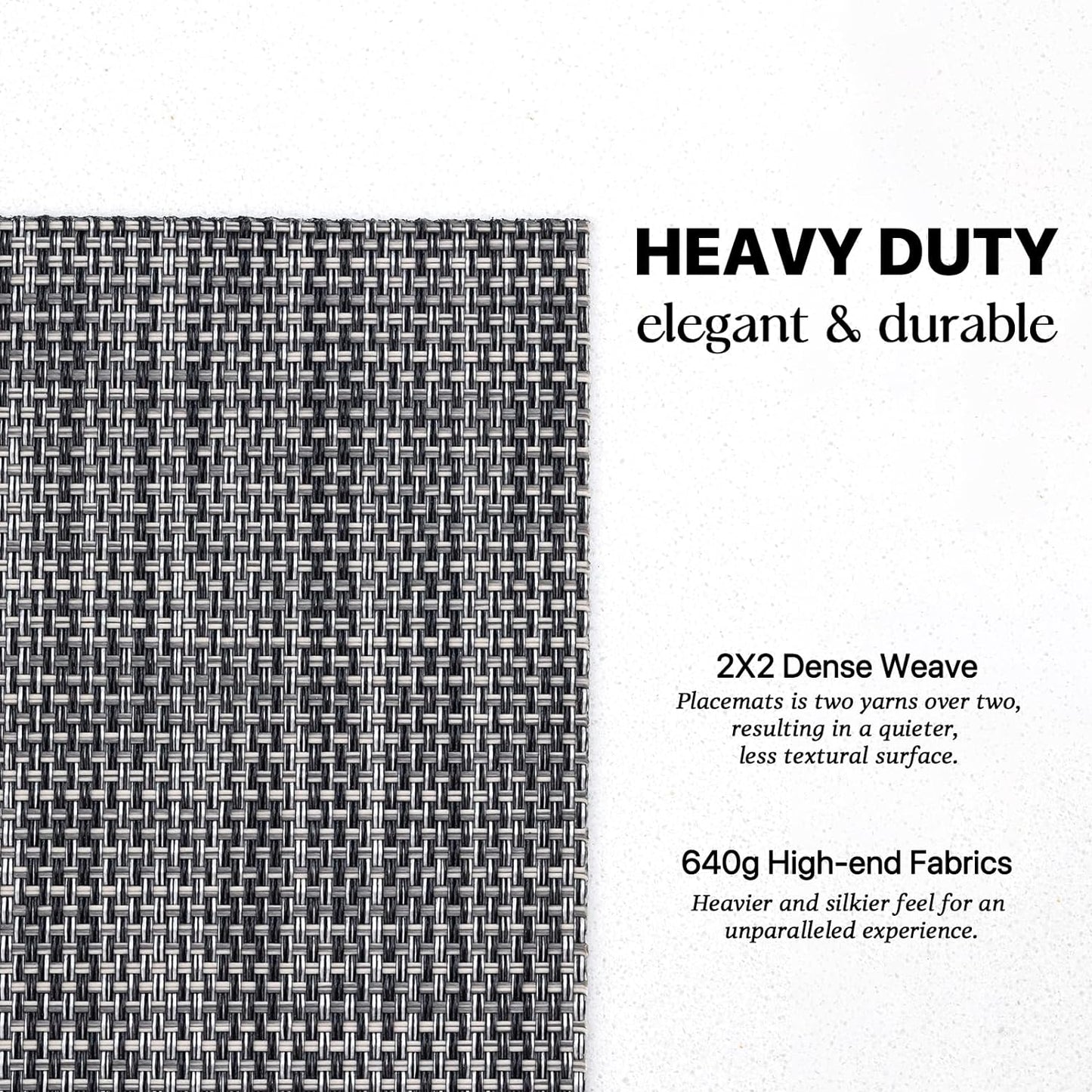 LEXMORE Placemats Set of 8 Vinyl/Plastic Woven Place Mats for Kitchen Table Indoor/Outdoor Washable Placemat Wipeable Dining Table Mats(Dark Gray)