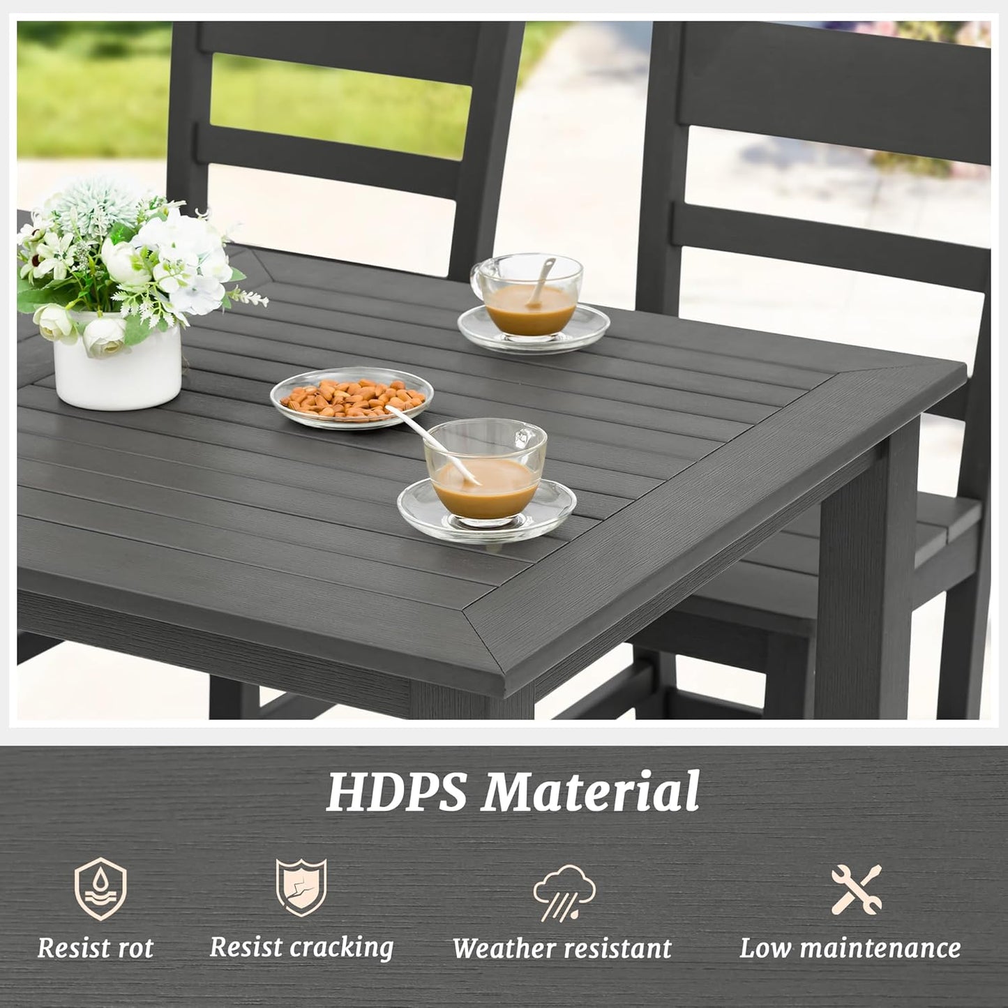 Outdoor Dining Set for 6, 7-Piece, HDPS Outdoor Patio Dining Table and Chairs, All Weather Outdoor Furniture Dining Sets for Outdoor Indoor, Patio, Garden, Dark Gray