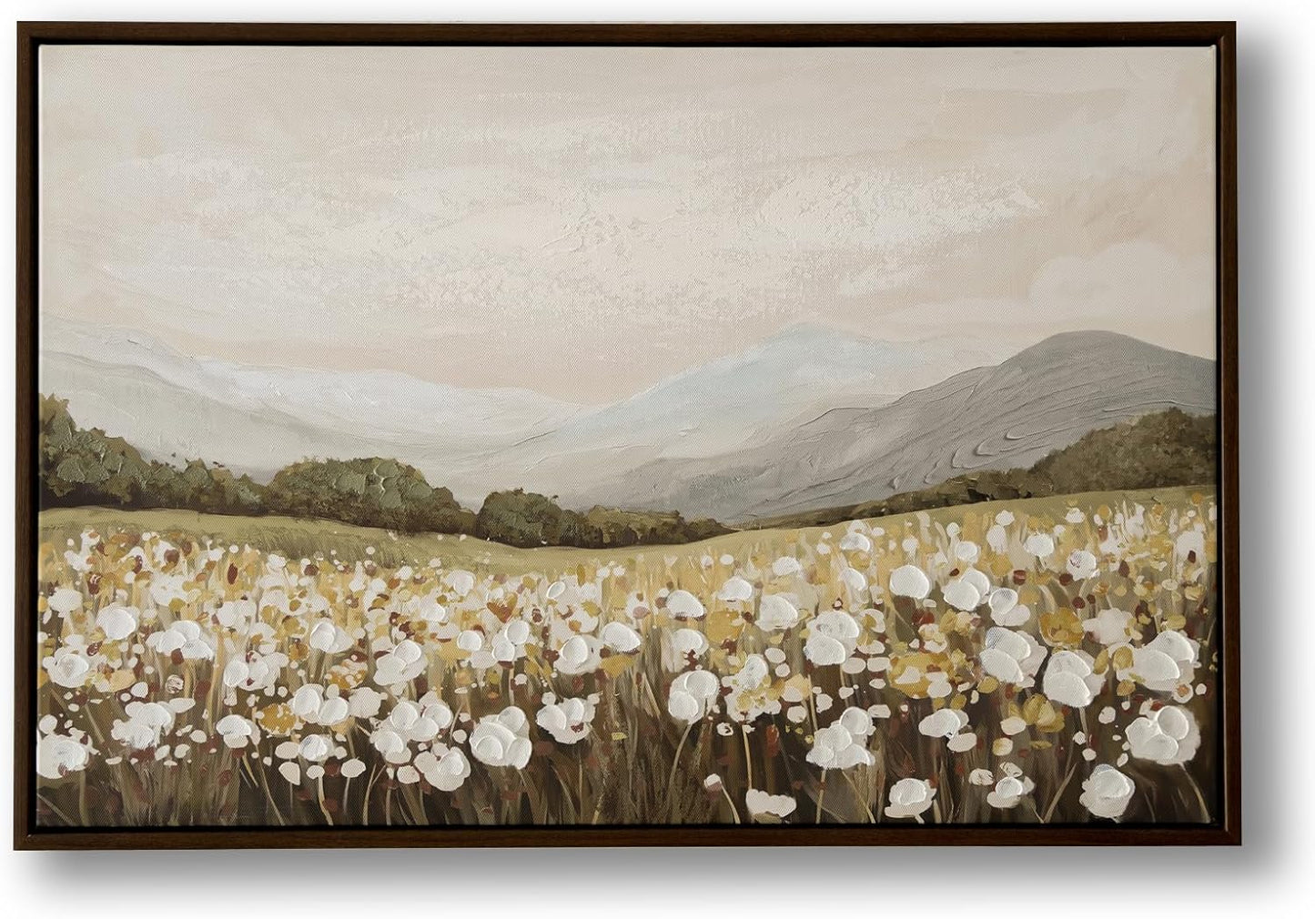Framed Vintage Landscape Wall Art - Hand-Painted Wildflowers Field Canvas Classic Oil Painting, Meadow Full of Flowers Rustic Decor,Modern Farmhouse Wall Pictures Bedroom Kitchen Office Decor 24.5x17